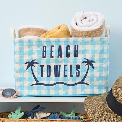 Summer Fun Blue Plaid Storage Tote - For Beach Towels