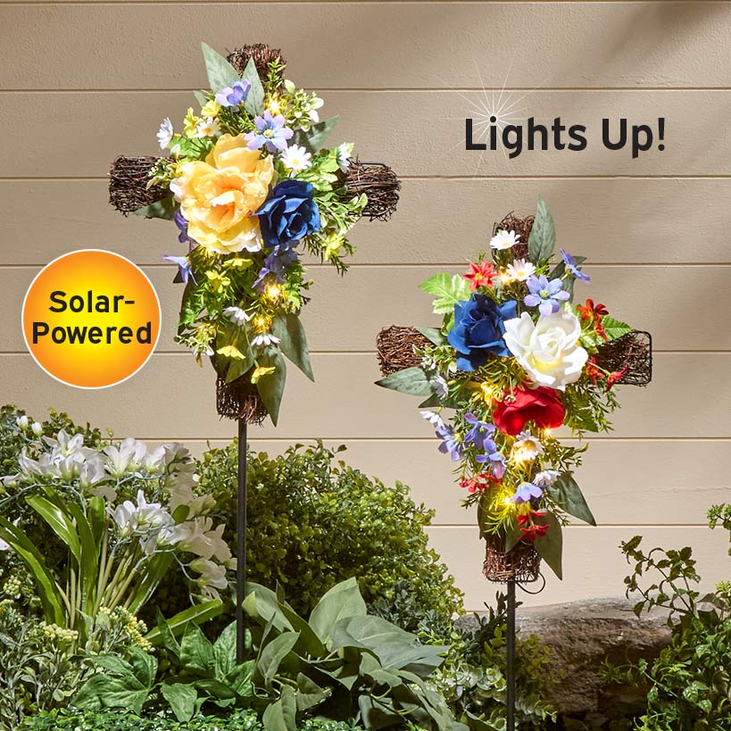 Solar Lighted Flower Garden Cross Stake