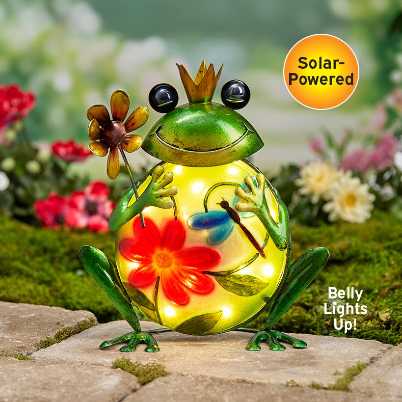 Solar Vibrant Frog Garden Statue With Flowers