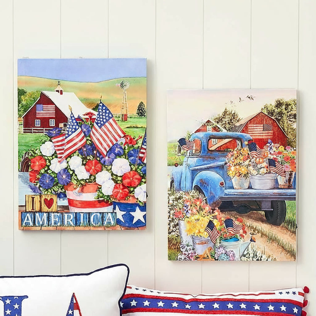Americana Lighted Canvas Country Wall Art With Flowers