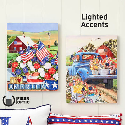 Americana Lighted Canvas Country Wall Art With Flowers