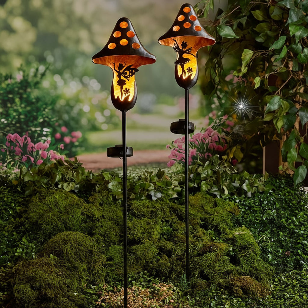 Solar Mushroom Stake With Fairy Accent