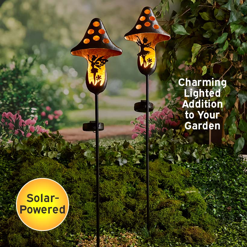 Solar Mushroom Stake With Fairy Accent