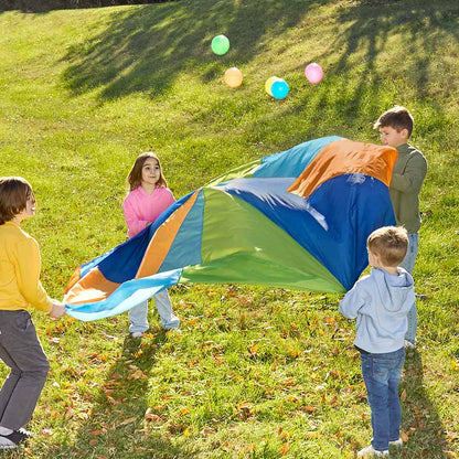Giant Rainbow Parachute for Kids - Durable Nylon with Handles and Balls