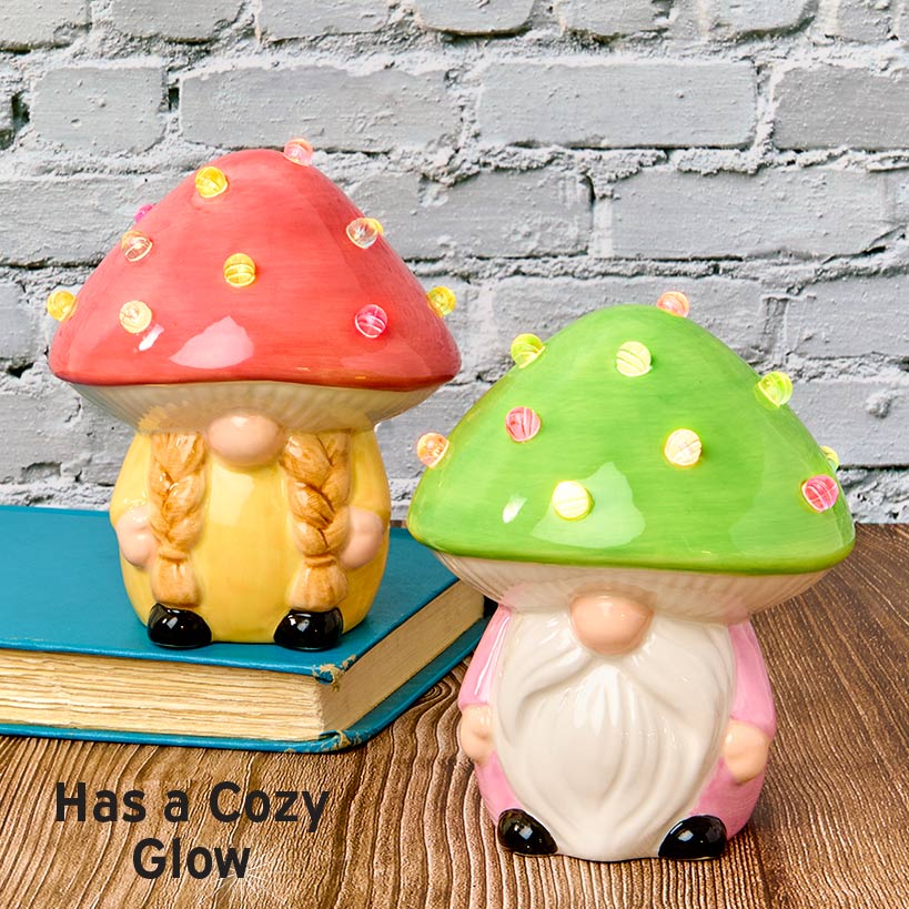 Lighted Ceramic Gnome Mushroom Accent Light - Batteries Included