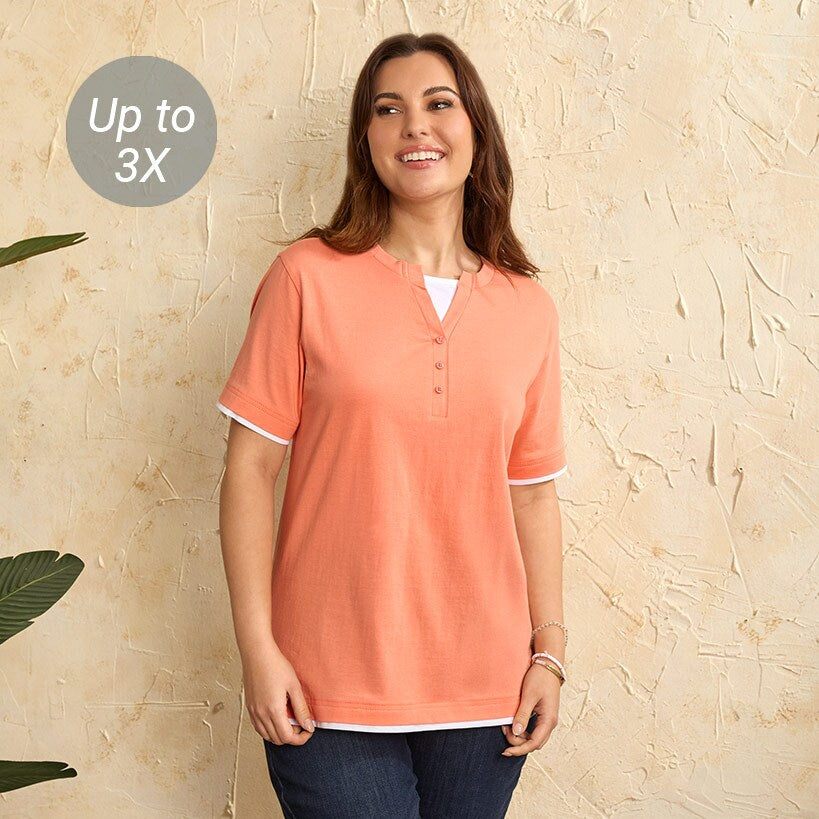 Women's Short Sleeve Knit Top Coral
