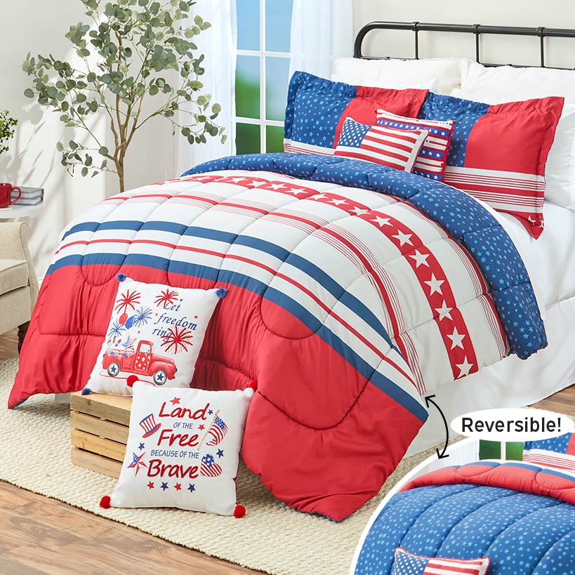 USA Stripe Comforter Set with 2 Shams King Queen