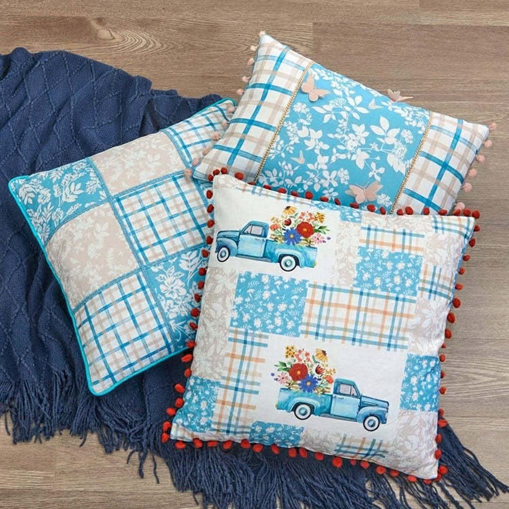 Spring Themed Embroidered Decorative Pillow