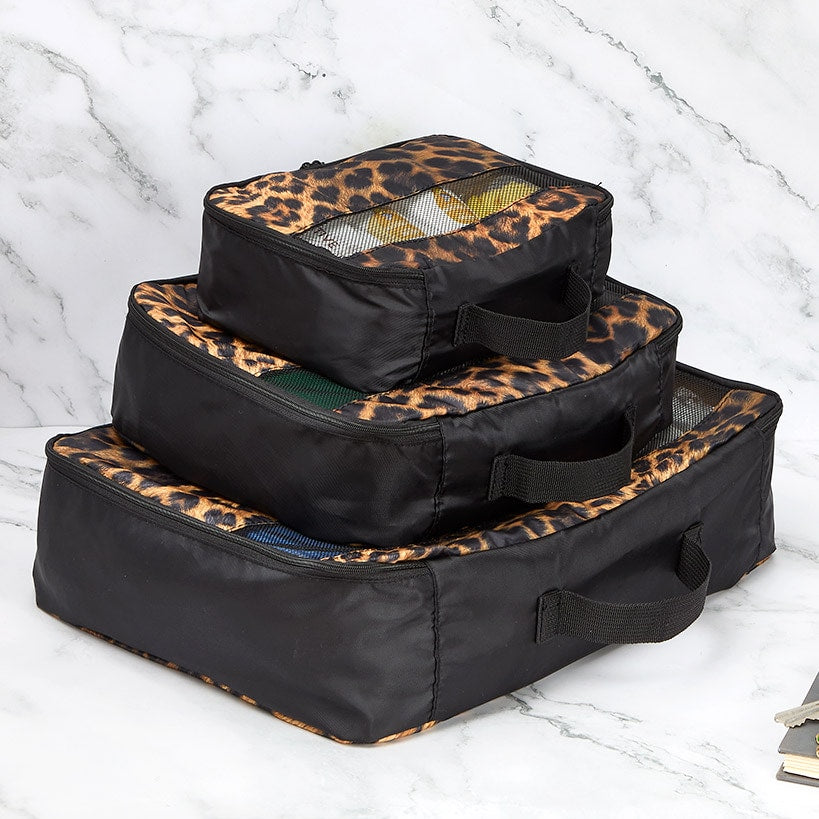Travel Packing Cubes in Cheetah Print - Set of 3