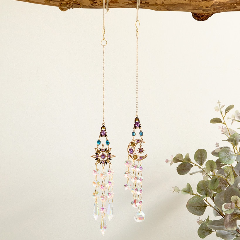 Set of 2 Glass Hanging Suncatchers - Decorative Art Glass Window Decor