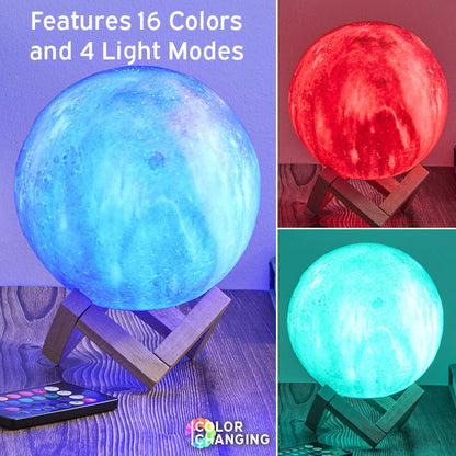 Moon Galaxy LED Lamp With Wood Stand Remote Control LED Color Changing