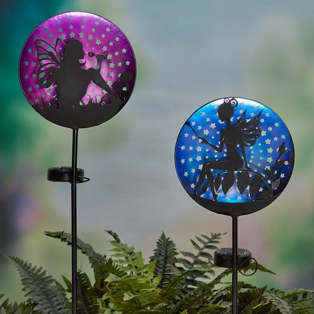 Fairy Crackled Ball Solar Lighted Stake Garden Decoration Pink Blue