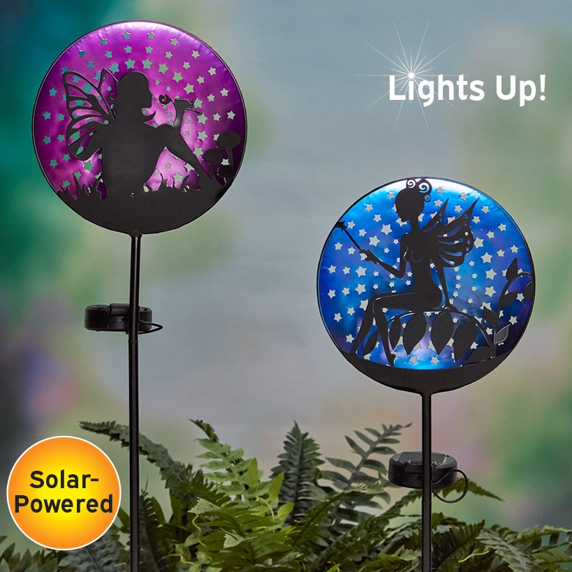 Fairy Crackled Ball Solar Lighted Stake Garden Decoration Pink Blue