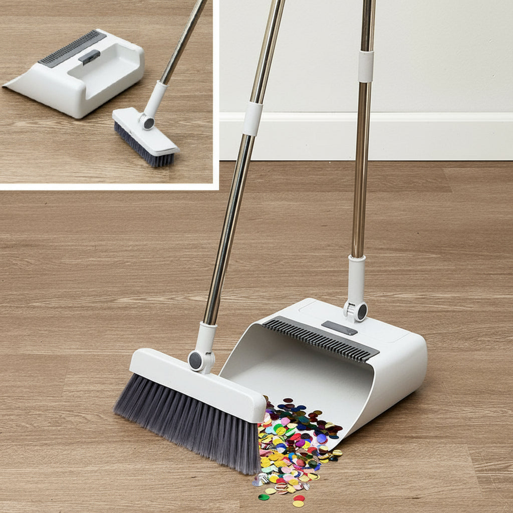 Floor Broom Brush Heads With Dustpan Cleaning Set Indoor Outdoor Use