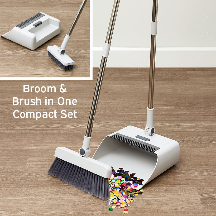 Floor Broom Brush Heads With Dustpan Cleaning Set Indoor Outdoor Use