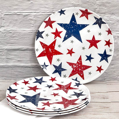 Americana Patriotic Melamine Dinnerware Plates - Set of 4