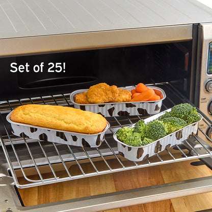 Disposable Cow Printed Oblong Mini Baking Tins - 25 Pack