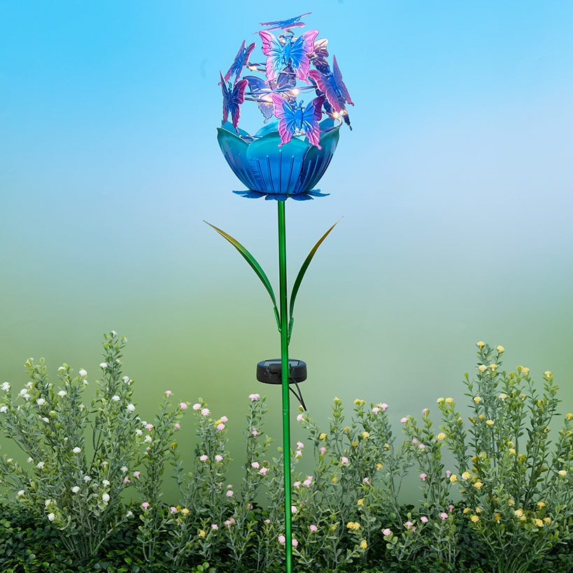 Solar Powered Flower Garden Stake with Butterflies