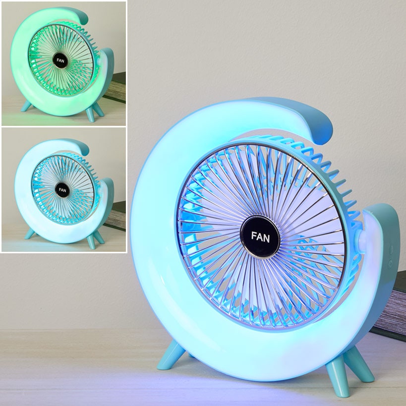 USB Rechargeable Desktop Fan With LED Lights