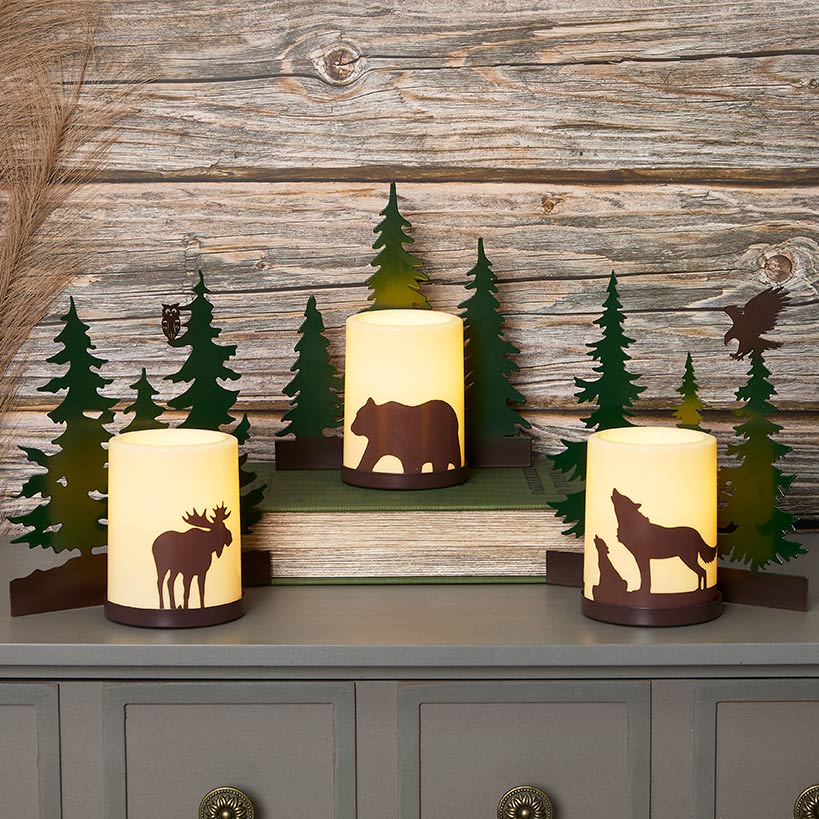 Forest Animals Flameless Flickering LED Candle Set 3 Pc.