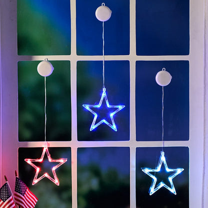 Window Stars Red Blue and White Set of 3 Lighted