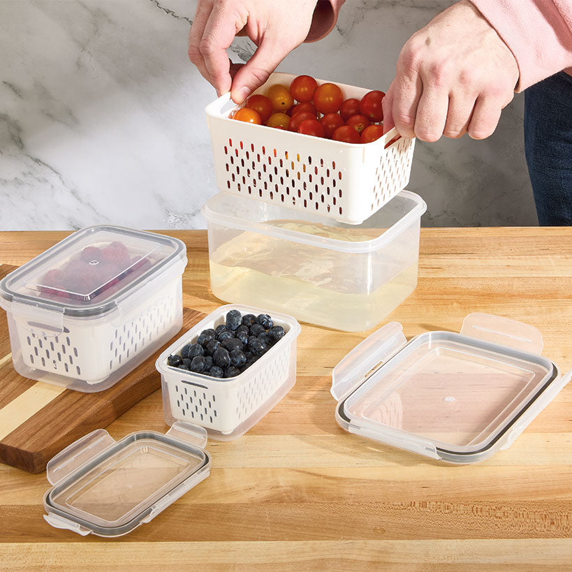 Food Storage Fridge Containers with Colanders Set of 3 | LTD Commodities