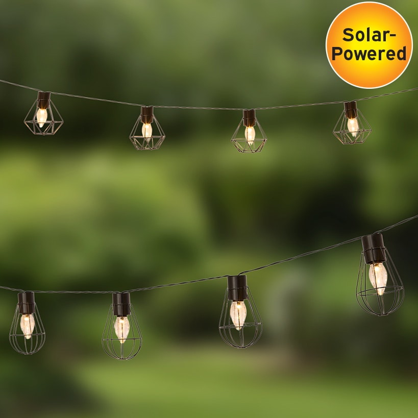 Solar Cafe Lights with Metal Cage Covers 10-LED String