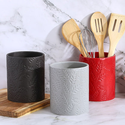 Embossed Kitchen Tool Crock Decorative Utensil Holder