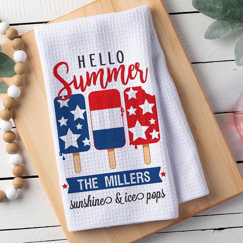 Personalized Hello Summer Tea Towel