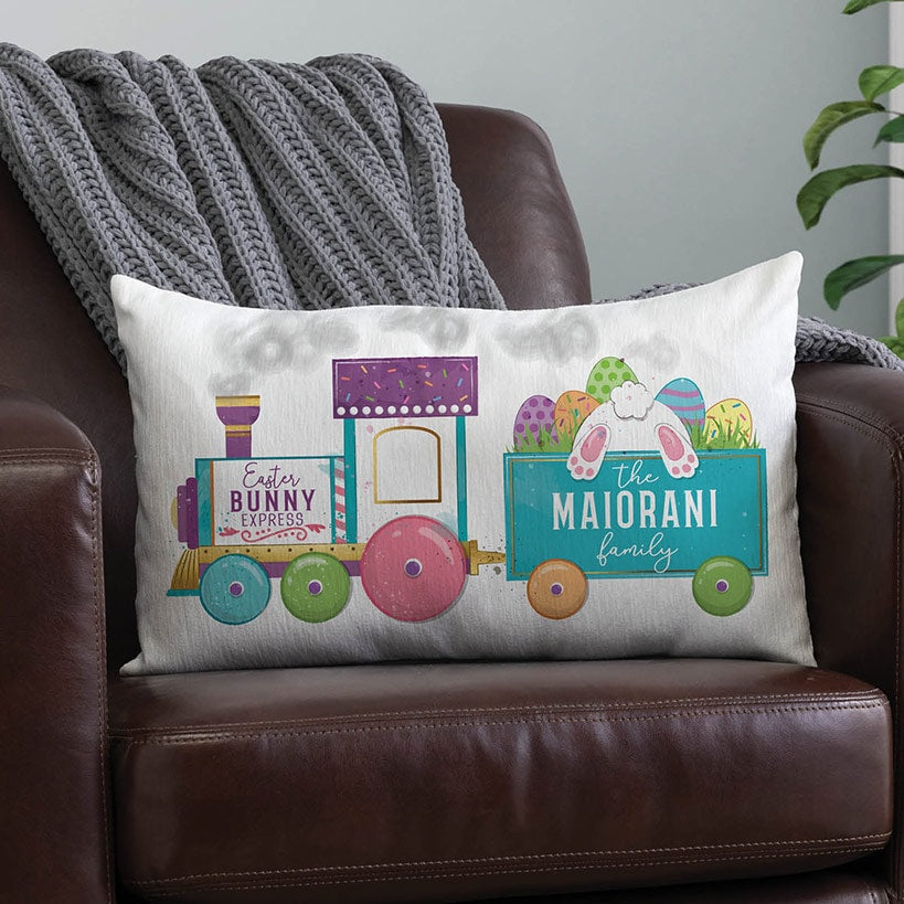 Personalized Easter Bunny Express Train Lumbar Pillow