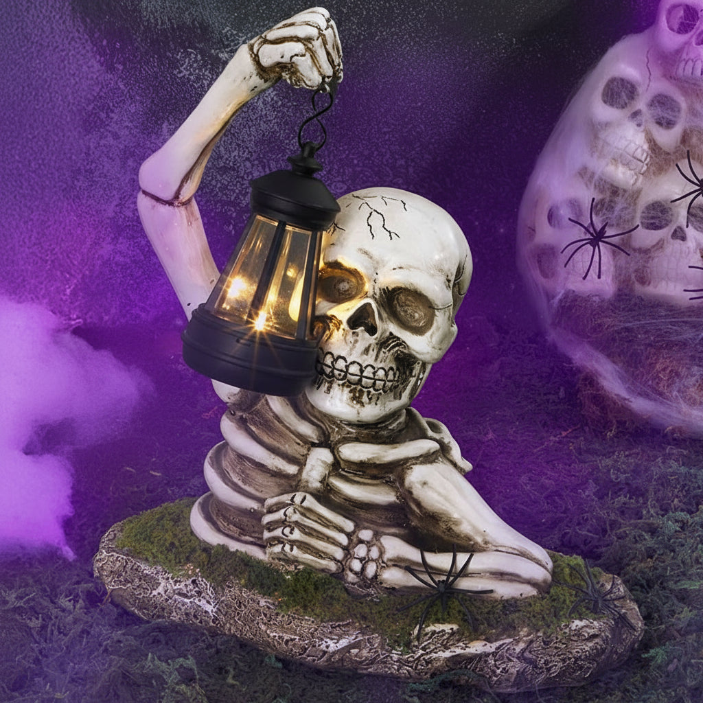 Halloween Skeleton Statue With Solar Lantern