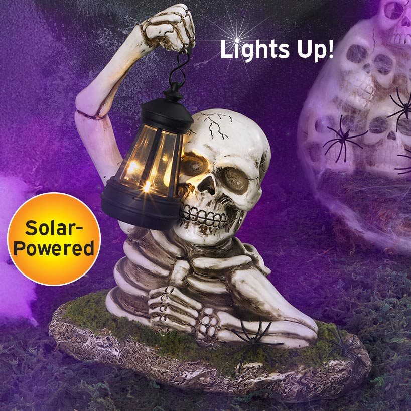 Halloween Skeleton Statue With Solar Lantern