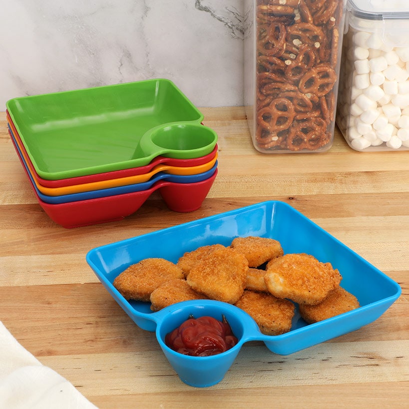 Multicolored Chip and Dip Set of 6 Divided Individual Snack Trays