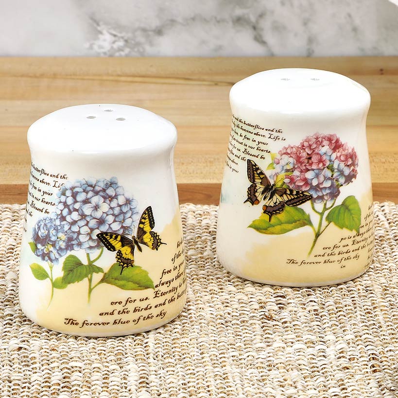 Hydrangea & Butterfly Salt and Pepper Shakers