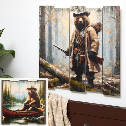 Woodland Bear Plank Wall Art – Rustic Decor for Nature Lovers