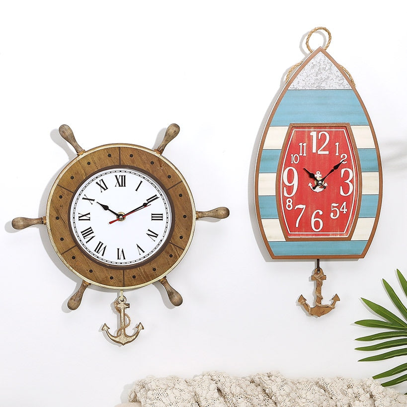 Pendulum Clock Nautical Themed Boat Or Helm Wheel With Anchor