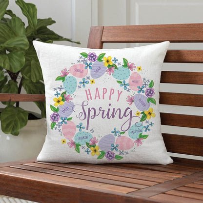 Personalized Happy Spring Wreath Pillow