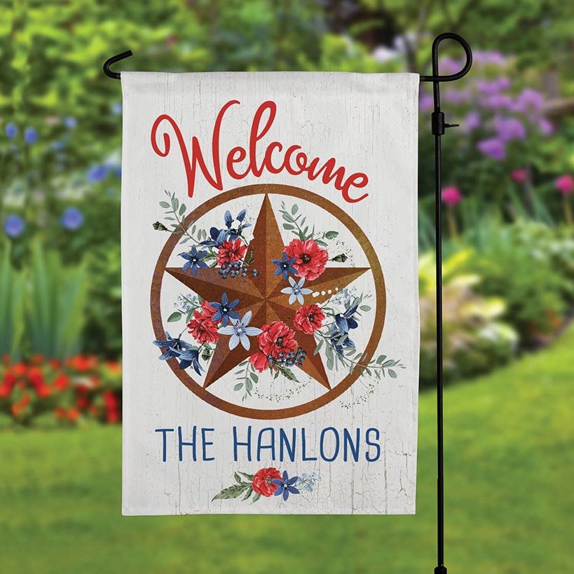 Personalized Welcome Patriotic Star Garden Flag