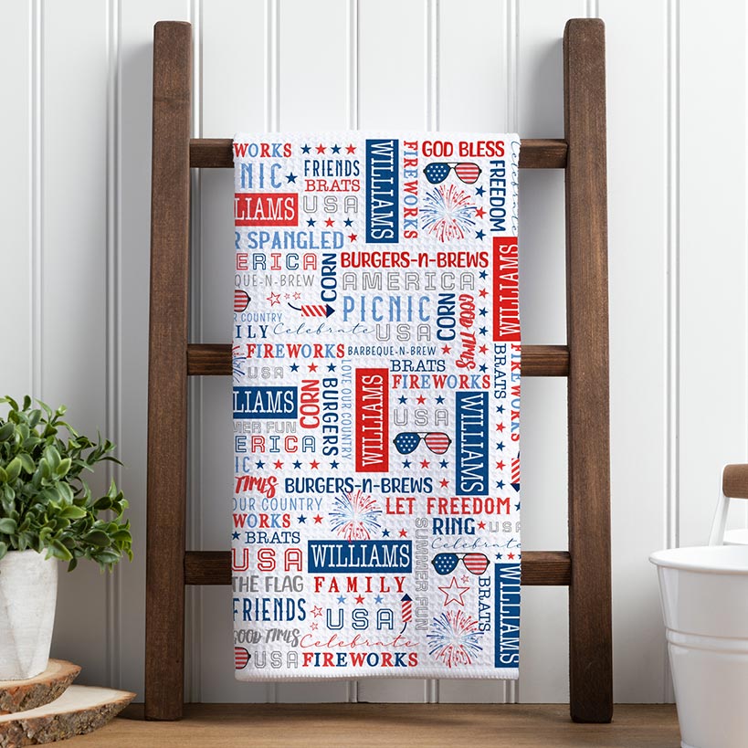 Personalized Patriotic Word Art Tea Towel