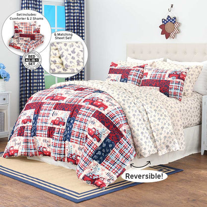 Summer Plaid Truck Complete Comforter Set with Sheets