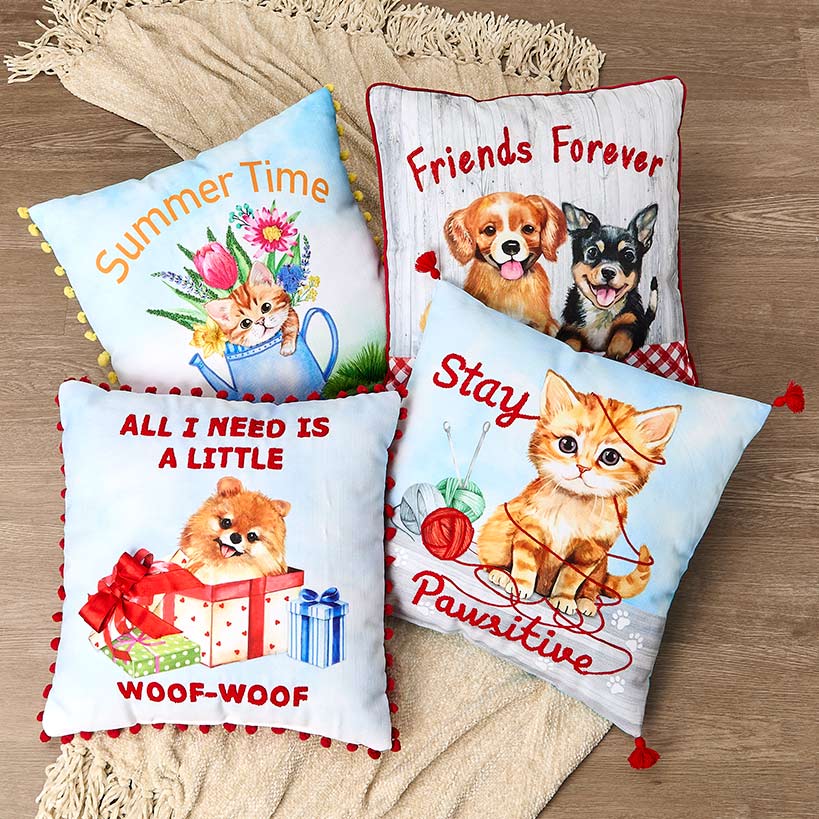 Summertime Pet Embroidered Decorative Pillow