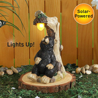 Bear Statue Lodge Themed For Garden With Solar Acorn