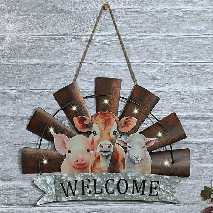 Welcome Windmill Sign With Farm Animals And LED Lights Hanging Decor ...