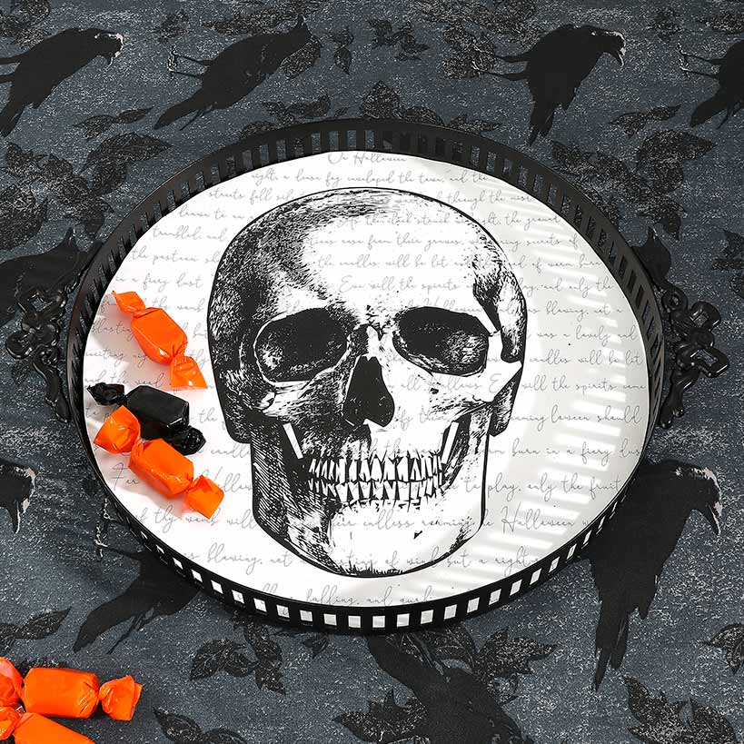 Gothic Elegance Halloween Skull Serving Tray