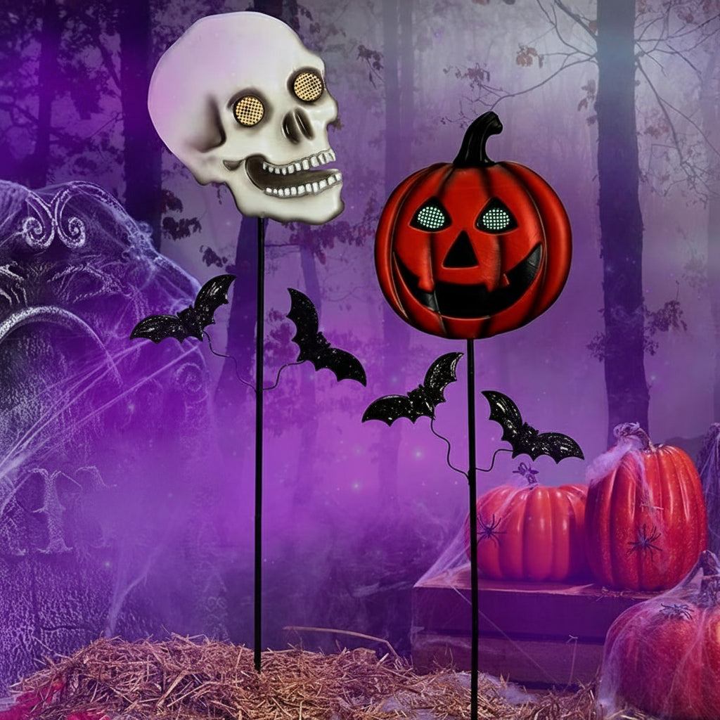 Halloween Stake Animated Skull Or Jack-o'-Lantern