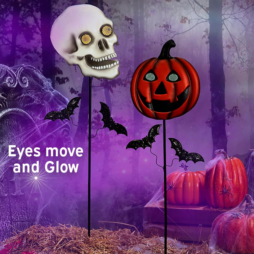 Halloween Stake Animated Skull Or Jack-o'-Lantern
