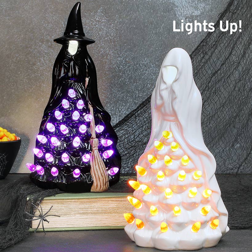 Halloween Witch Or Spirit LED Lighted Ceramic Tabletop Decor