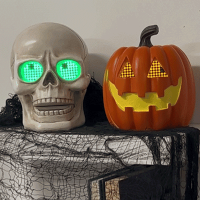 Halloween Jack-O'-Lantern Or Skull Tabletop Decor Animated LED Eyes