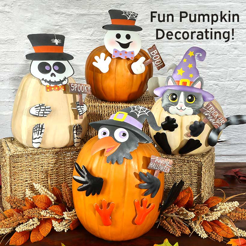 Pumpkin Decorating Kits Metal In Cat Ghost Bird Or Skeleton Characters