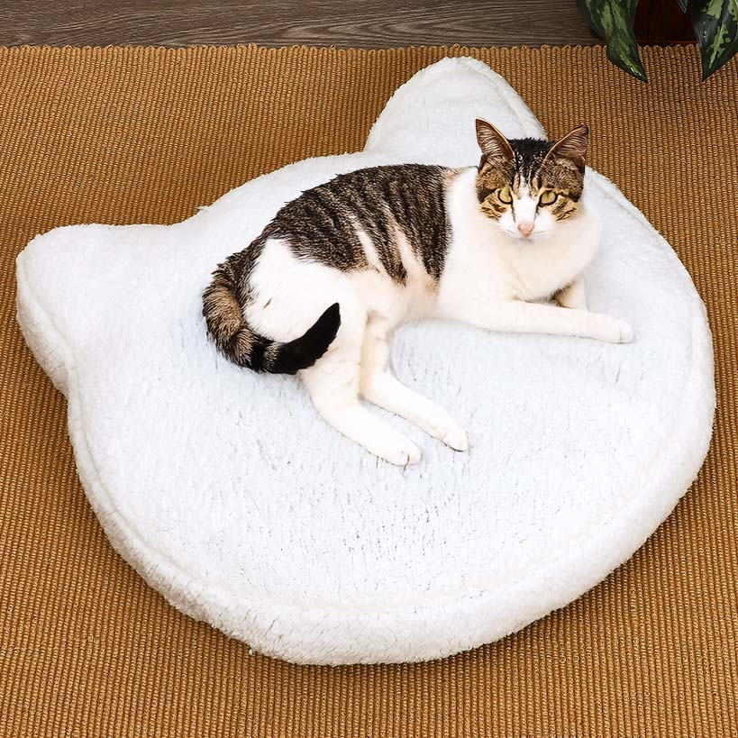 Cat Head Shaped Sherpa Bed Warm Cozy Portable Washable Non Slip Bottom